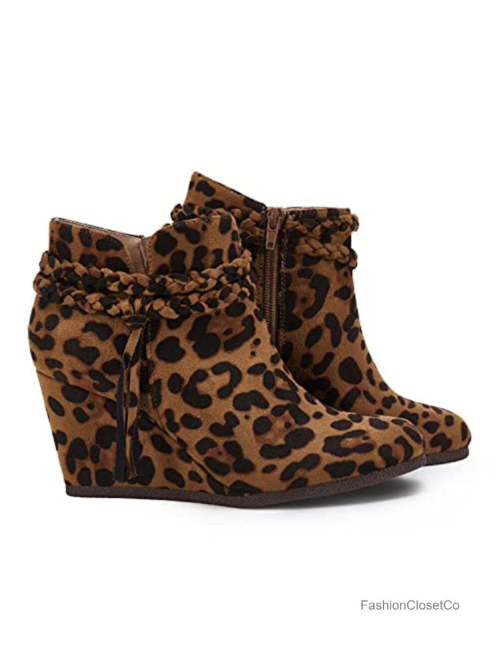 Womens Wedge Ankle Boots Braided Fringe Strap Western Heeled Fall Booties Faux